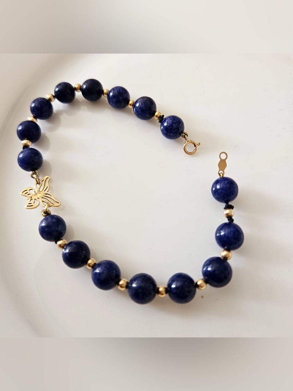 18k Gold butterfly Lapis Lazuli & 14k gold Beaded Women's Bracelet